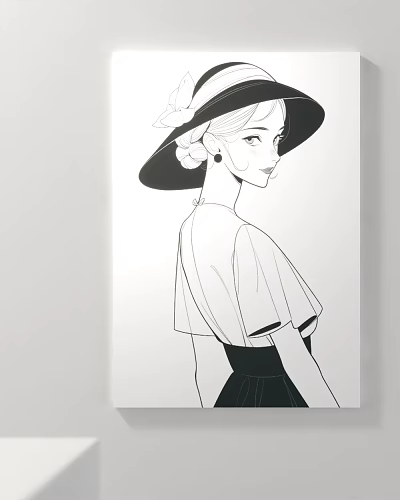 Portrait Illustration Of Elegant Female With Hat Hair Decoration And Side Profile Blouse Skirt 3d model