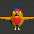 Cute Bird With Yellow Body Red Heart Shape Blue Head Feather And Open Wings