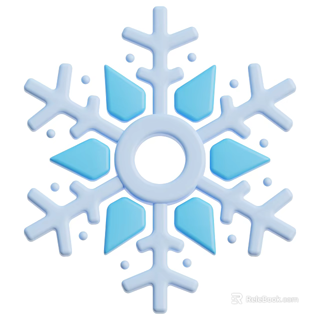 Blue Snowflake Shaped Decorative Ornament Set With Symmetrical Geometric Design And Central Circle 3d model 