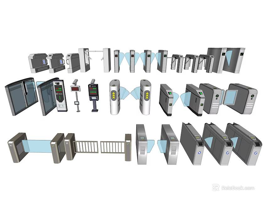 Public Facility Access Control Systems With Various Turnstile Types For Security 3d model