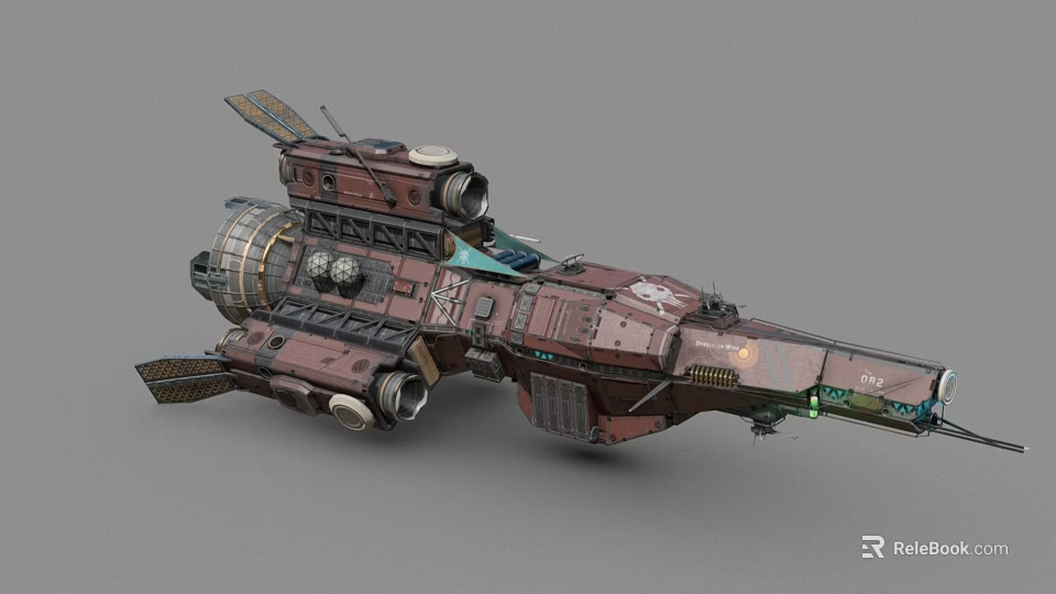 Sci Fi Spaceship 3D Model With Rusty Red Metallic Texture Engines And Antennas 3d model 