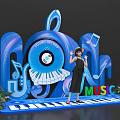 Interactive Music Zone With Sound Record Piano Keys And Music Notes Elements 3d model