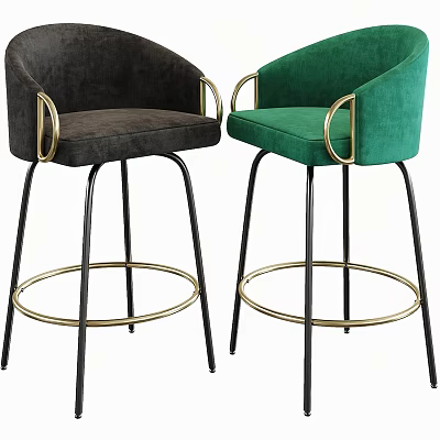 Chic Bar Stools Featuring Velvet Seats Gold Accents Black Legs 3d model