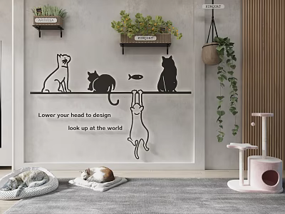 Decorative Ornament Set With Cat Wall Stickers Shelves Plants Cat Beds And Tree 3d model