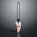 Tooth Shaped White Jewelry Pendant with Red Characters on Black Cord and Dark Beads