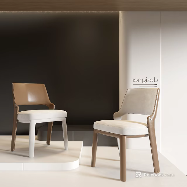 Modern Indoor Table And Chair Set With Leather Seats And Wooden Legs 3d model 