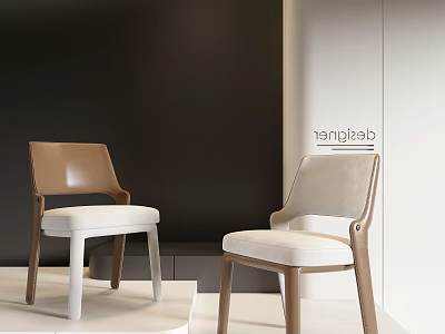 Modern Indoor Table And Chair Set With Leather Seats And Wooden Legs 3d model