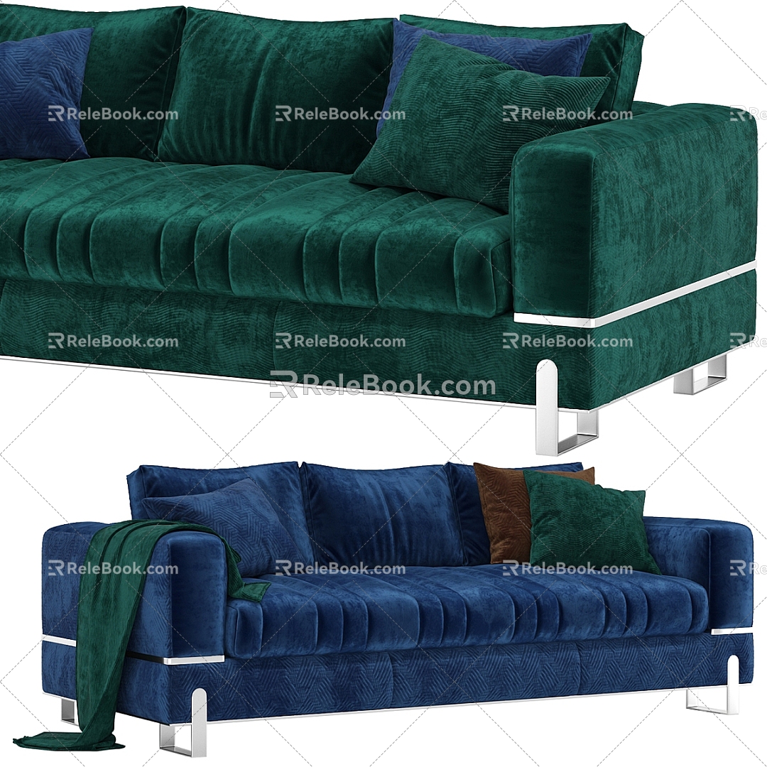 Fabric three-seat sofa 3d model