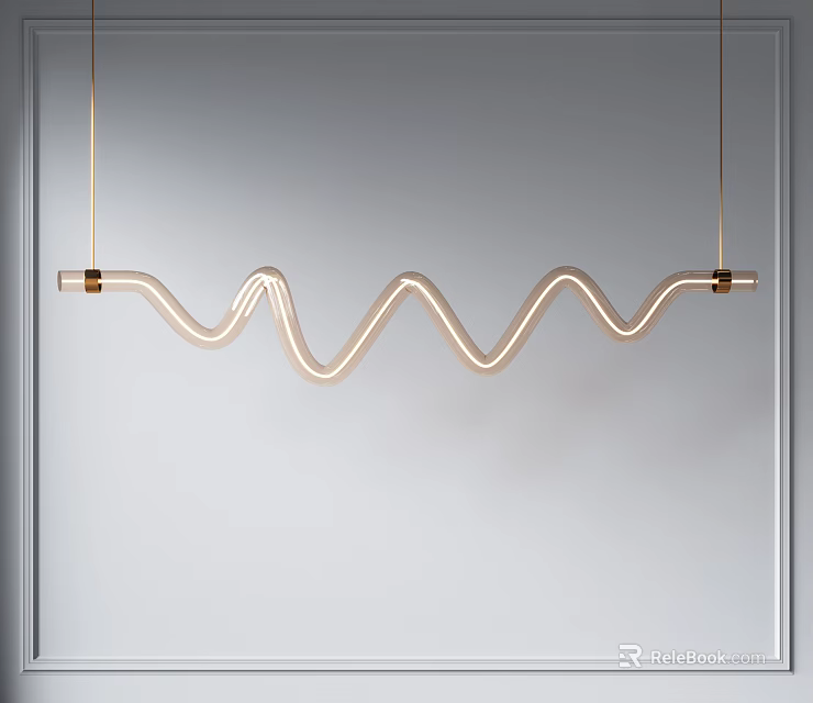 Modern Wave Shaped Chandelier With Golden Metal Frame And LED Light For Living Room Interior 3d model 