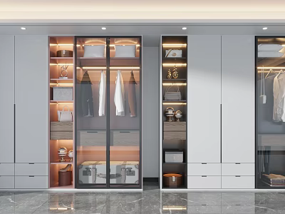 Modern Wardrobe Design With Glass Doors Interior Storage And Hanging Space 3d model