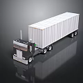 Black Cab Semi Truck With White Container Trailer On Reflective Surface