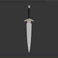 Ornate Sword With Silver Engraved Blade And Black Hilt Metallic Decoration
