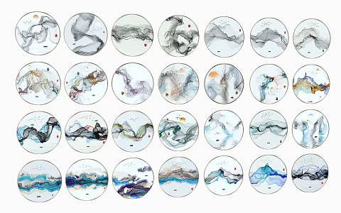 New Chinese Style Round Frame Painting Hanging Painting 3d model