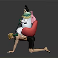 Detailed Collectible Anime Character Statue With Kneeling Figure Carrying Seated Figure