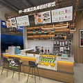 Modern Milk Tea Shop Interior With Fresh Fruits Display Menu Boards And Seats