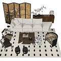 Quiet sofa tea table combination medieval sofa tea table combination 3d model
