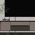 Modern TV Stand In Living Room With TV Screen Decorative Vase And Lamp