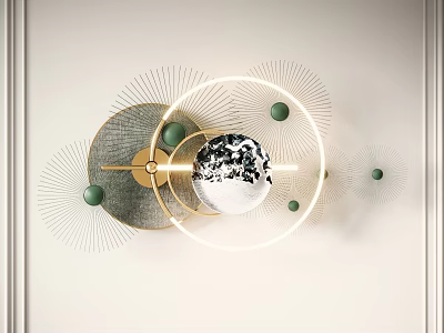 Modern Wall Decor With Circular Metal Frames Radial Wires And Green Spheres 3d model