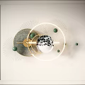 Modern Wall Decor With Circular Metal Frames Radial Wires And Green Spheres