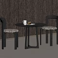 Elegant Round Negotiation Table With Woven Seat Chairs And Coffee Setup 3d model