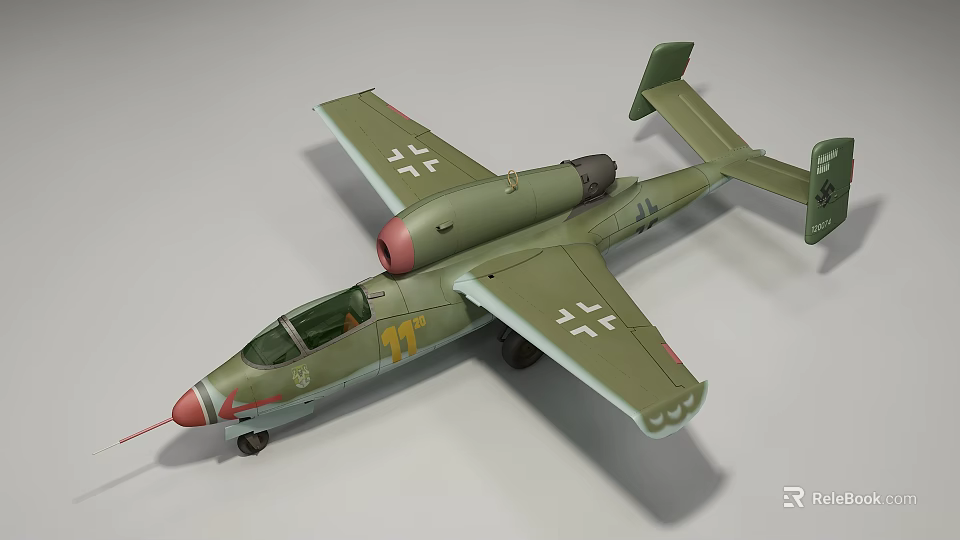 Green Fighter Jet Model With Number 11 Transparent Cockpit And Cross Symbols On Wings 3d model 