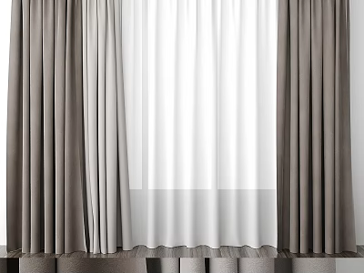Gray Curtains With White Sheer Panels For Modern Room Window Interior 3d model