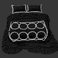 Elegant Dark Purple Double Bed With Silver Decorative Patterns And Ruffled Bedding 3d model
