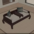 Traditional Chinese Style Arhat Bed With Solid Wood Frame Cushions And Small Table On Rug 3d model