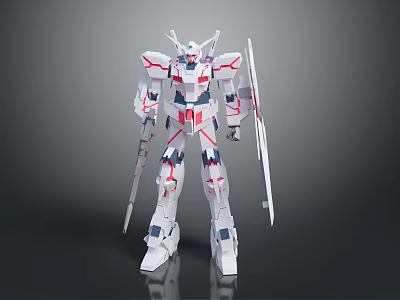 Futuristic White Robot Mecha With Red Blue Accents And Long Swords 3d model