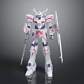 Futuristic White Robot Mecha With Red Blue Accents And Long Swords