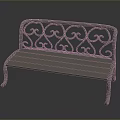 Vintage Metal Bench With Curved Ornate Scroll Backrest And Wooden Slat Seat