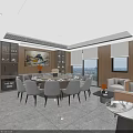 Private Dining Room Modern Interior With Dining Table Chairs Sofa And Large Windows 3d model