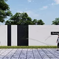 Boutique Ecological Feature Wall With Trees Stone Pavement And People Walking