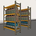 Industrial Style Metal Storage Racks With Multiple Layers Holding Stacked Storage Buckets 3d model