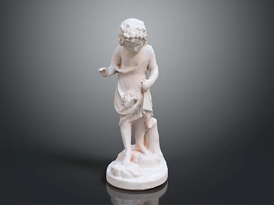 White Marble Statue Of Young Girl Standing With Flower On Base 3d model