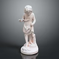 White Marble Statue Of Young Girl Standing With Flower On Base