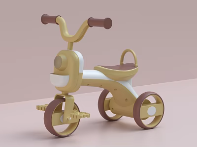 Cute Yellow And Brown Children's Tricycle With Simple Design Stable Wheels For Toddlers 3d model