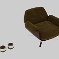 Modern Brown Single Chair With Velvet Upholstery Wooden Arms And Metal Base