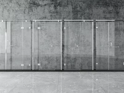 Modern Interior Glass Sliding Doors With Metal Handles On Gray Textured Wall And Smooth Tiles 3d model