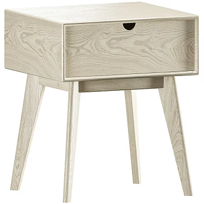 Modern Wooden Bedside Table With Drawer And Round Knob Slender Legs 3d model