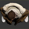 A Man Wearing Brown Hooded Coat White Shirt Blue Jeans White Shoes On Gray Background