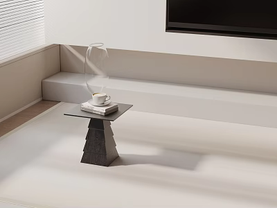 Sleek Modern Side Table With Stone Base Glass Vase And Coffee Cup In Living Room 3d model