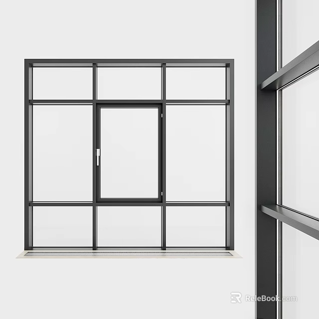 Modern Black Frame Casement Window With Multiple Glass Panes For Residential Building 3d model 