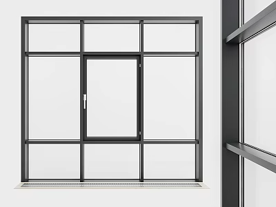 Modern Black Frame Casement Window With Multiple Glass Panes For Residential Building 3d model