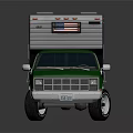 Green Pickup Truck With Pop Up Camper Trailer Red And White Stripes On Exterior