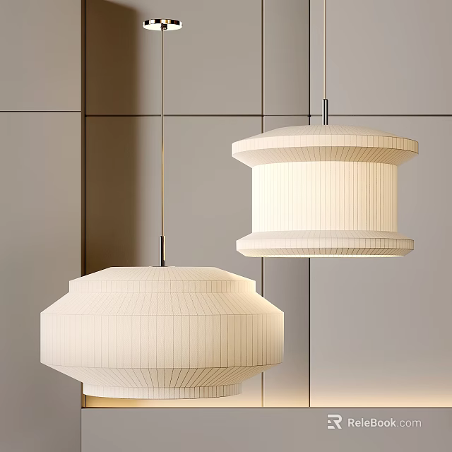 Modern White Striped Pendant Lights In Minimalist Interior Design 3d model
