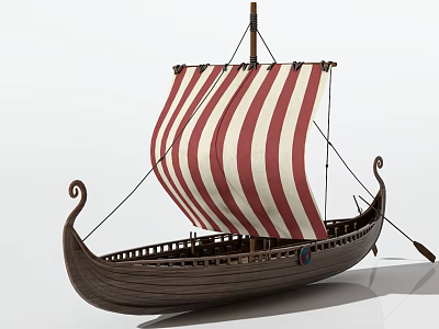 Wooden Viking Ship With Red And White Striped Sail And Carved Wooden Hull Design 3d model Wooden Viking Ship With Red And White Striped Sail And Carved Wooden Hull Design 3d model