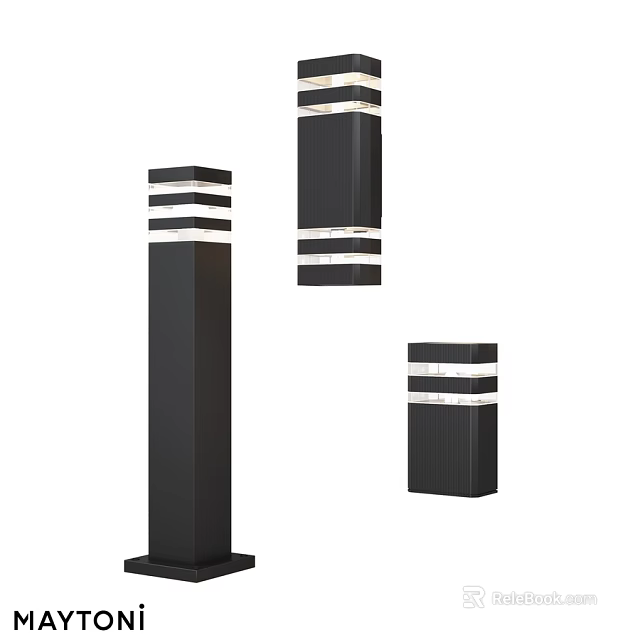 Black Outdoor Pillar Lights with White Stripes Modern Design for Garden Use 3d model 