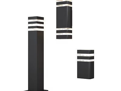 Black Outdoor Pillar Lights with White Stripes Modern Design for Garden Use 3d model