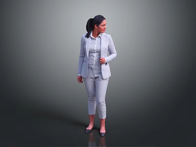 Professional Businesswoman Wearing Gray Suit Standing With Formal Attire Style 3d model